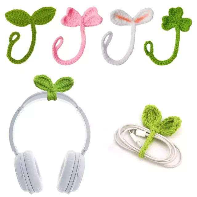 Creative Knitted Crochet Leaf Sprout Data Cable Strap Handmade Craft Gift New T7