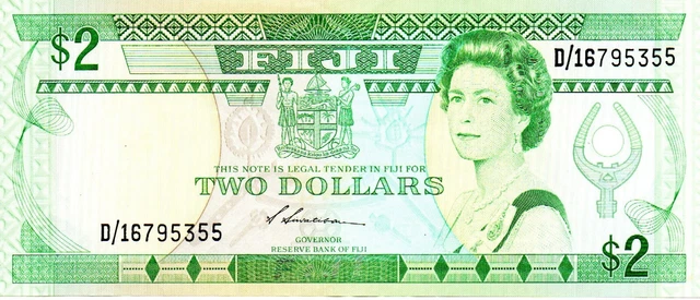 1988 Fiji 2 Dollar Bank Note P 87 Queen Elizabeth II as pictured D16795355