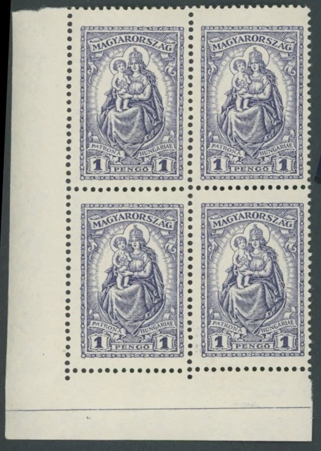 UNGARN 1926, 1 P. Patrona Hungariae im unteren linken Eckrandviererblock,