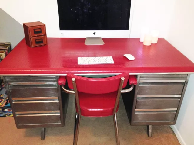 Large vintage Tanker office desk plus matching chair