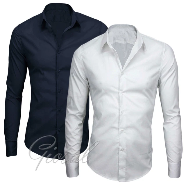 Camicia Uomo Slim Fit Tinta Unita Con Colletto Maniche Lunghe Basic GIOSAL