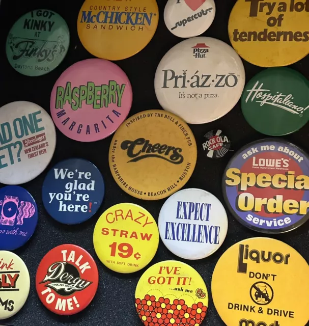 Vintage Lot Of PinBack Buttons 70s-90s Advertisement Flare Pizza Hut McDonalds + 2