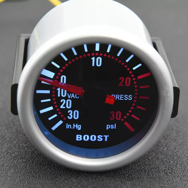 52mm LED Turbo Boost Pressure Pointer Gauge Meter Pod Smoke Dials Tint 30PSI