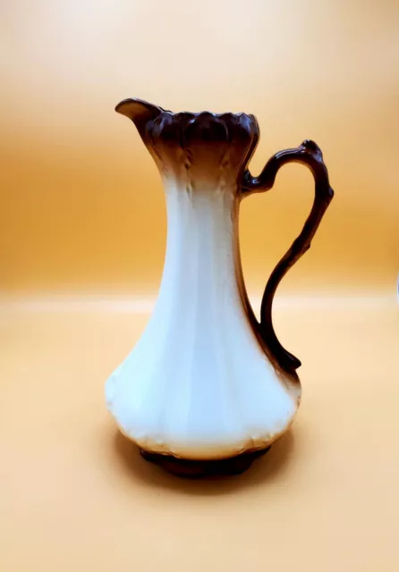 Vintage Hand painted Ceramic Pitcher Vase Carmel / Cream 11 Tall