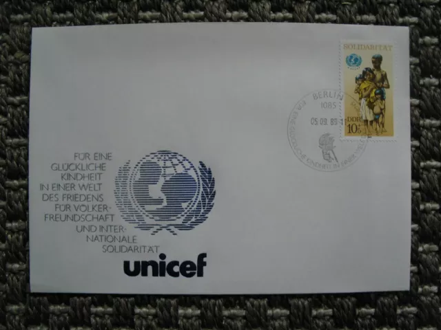 DDR Brief Umschlag FDC "Internationale Solidarität / UNICEF "1989