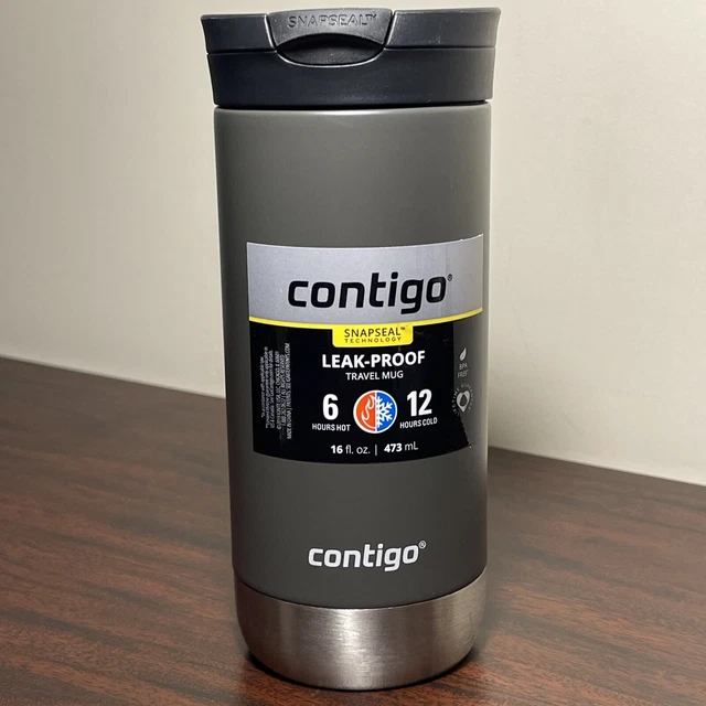 Contigo SnapSeal Vacuum-Insulated Stainless Steel Travel Mug, 16oz, Sake Grey