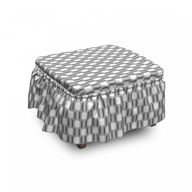 Ambesonne Surreal Art Ottoman Cover 2 Piece Slipcover Set and Ruffle Skirt