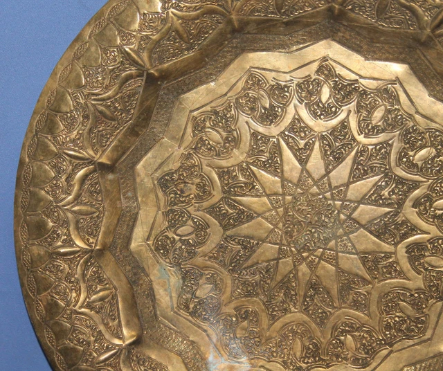 Vintage Hand Crafted Wall Decor Ornate Floral Brass Plate 2
