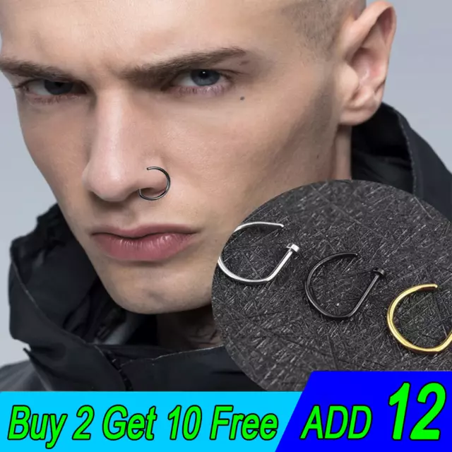 Men Women Surgical Steel Fake Piering Nose Ring Non Piercing Nose Clip Lip Ring