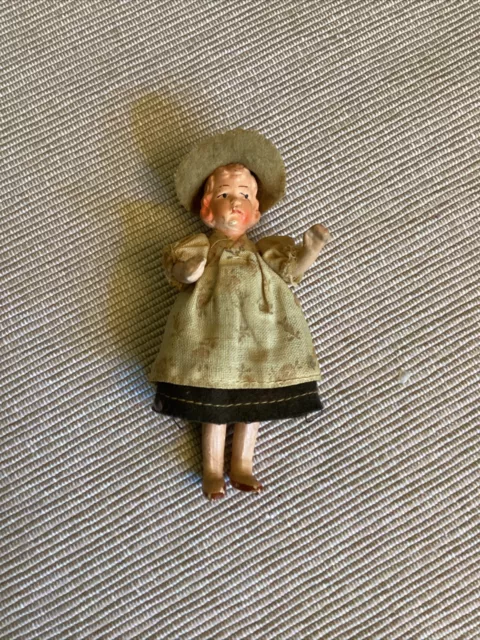 Antique German Painted Bisque Porcelain Dollhouse Doll Jointed Arms & Legs 4”