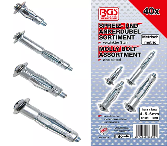 40 tlg. Spreizdübel Anker Hohlraum Dübel Set M4 M5 M6 Für Dübelsetz Zange B8139