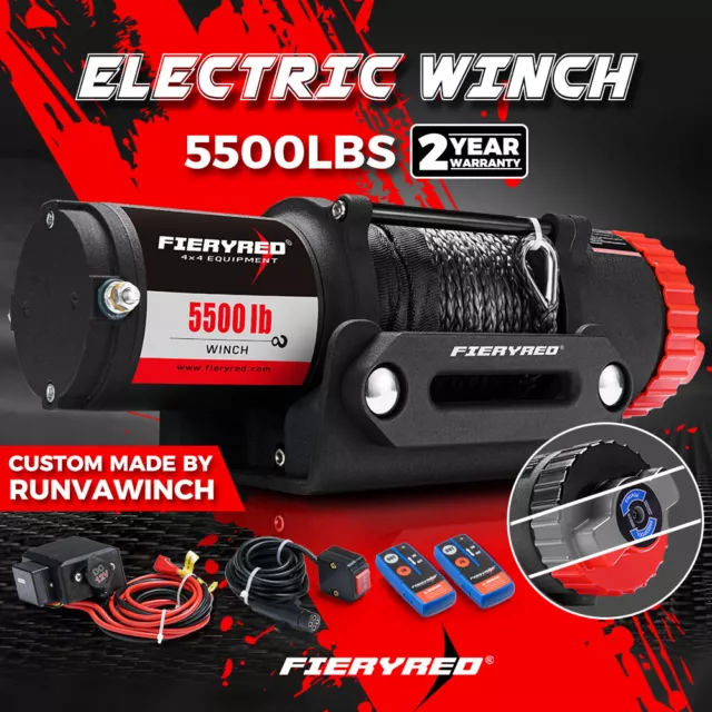 Fieryred 5500LBS/2495KGS Electric Winch 12V Synthetic Rope Wireless UTV ATV 4WD