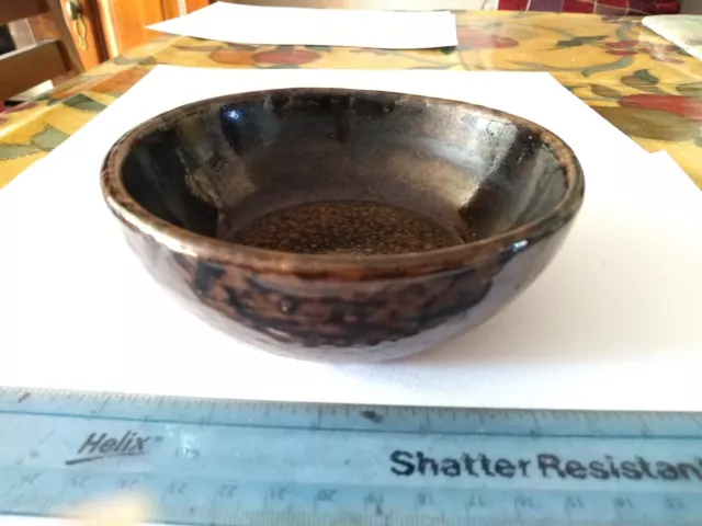 Studio Pottery Brown Glazed Bowl Speckled. Mark HA? 1.75"Tall, 5"Rim Dia.