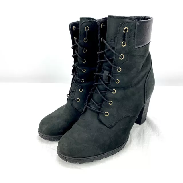 Timberland Women's Tillston Black Nubuck Lace up High Heel Booties Size US 9.5