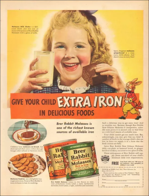 1940's Vintage ad for Brer Rabbit Molasses`Little girl Glass Milk art    041319)