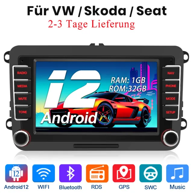 1+32G 7''Android12 Für VW Golf Skoda Seat AUTORADIO DAB+ RDS GPS Navi Blutooth