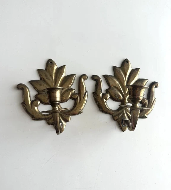 Set Of 2 Vintage Victorian Style Solid Brass Candle Wall Sconces Made In India