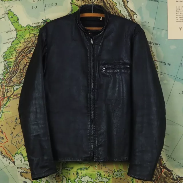 VTG 50s/60s Harley Davidson Cafe Racer  Black Leather Mens Biker Jacket