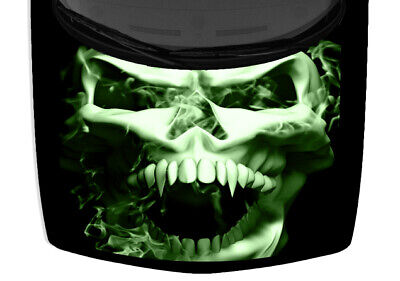 Flames Grunge Green Fangs Skulls Truck Car Vinyl Graphic Hood Wrap Decal Black
