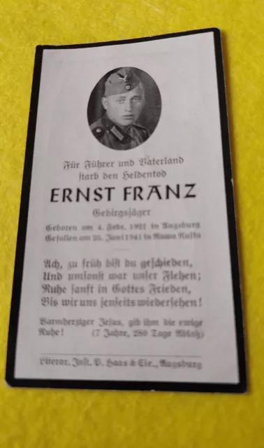 Original Seltenes  Foto Sterbebild Gebirgsjäger Gestorben in Rawa