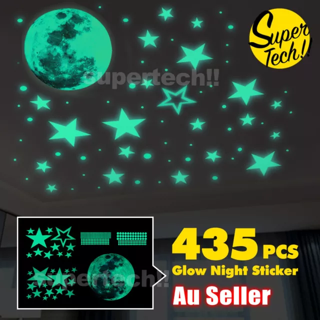 435 Wall Stickers Luminous Stars Moon Planet Glow In The Dark Nursery Kids Room