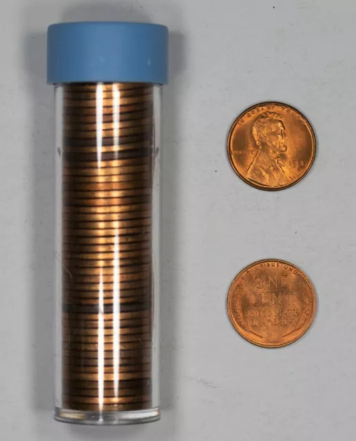 1947 S Lincoln Wheat Cents 1C Red Gem Bu Brilliant Unc - Full Roll 50 Coins