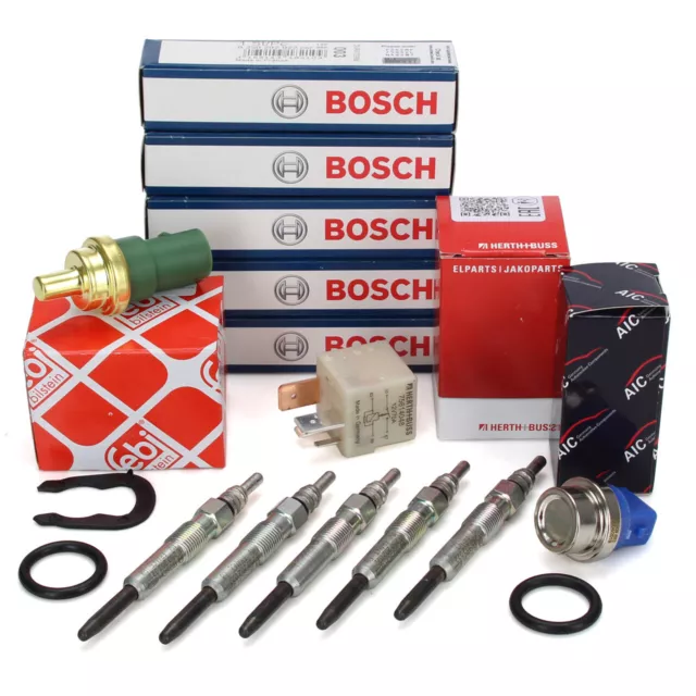 5x BOSCH Glühkerze + Vorglührelais 103 + G62 Geber für VW TRANSPORTER T4 2.5 TDI