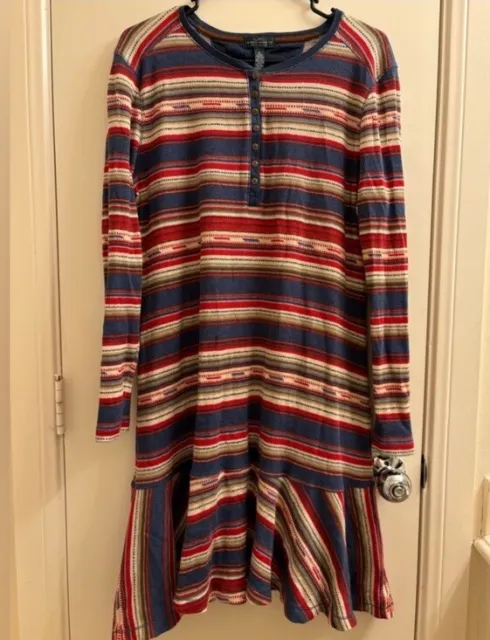 Lauren Ralph Lauren LRL Aztec Southwestern Boho Ruffle Waffle Knit Dress - XL