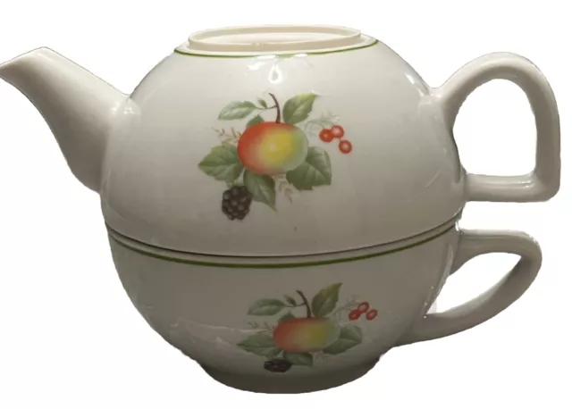 Stacked Tea Pot Cup Single Serve Personal Set White Porcelain Fruit Avent