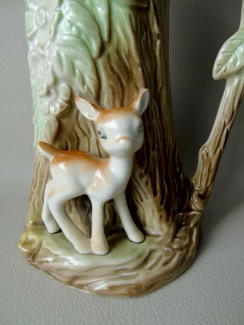 1960's Eastgate Pottery Tree Jug Vase With Applied Fawn - Woodland Decoration 2