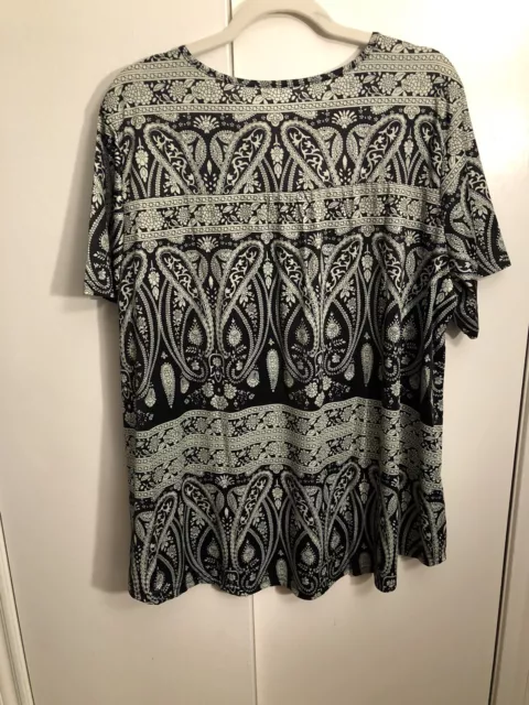 Lush Womens Perfect Tunic Top Blue White Paisley Roll Tab Sleeve High Low XL 2