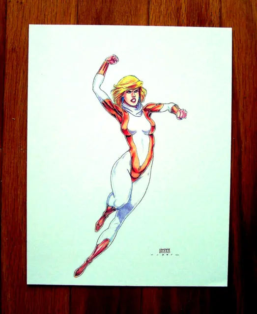 JOSEPH  LINSNER  - Blonde Super-Hero Poster Print Sketch design 1991 -GREAT COND