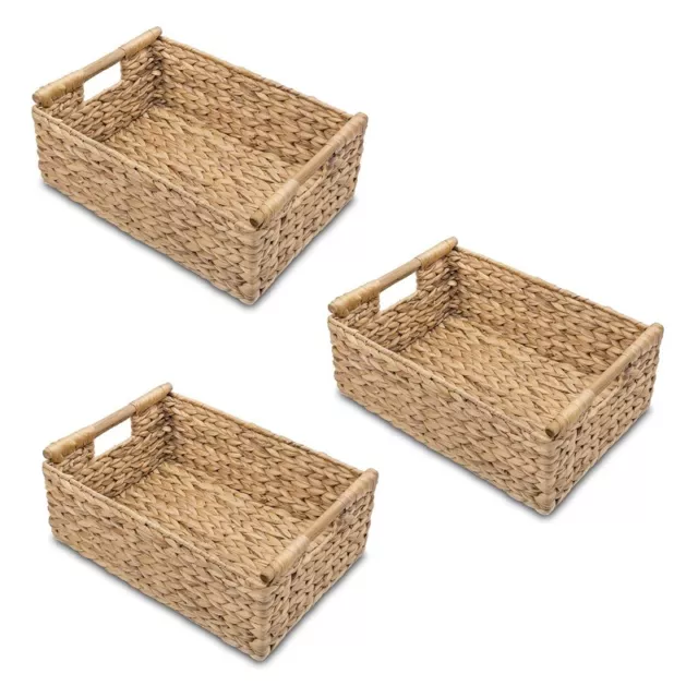 3Xinthe pour Le Stockage, Panier de Rangement En Osier avec Poignée En Bois K3E8