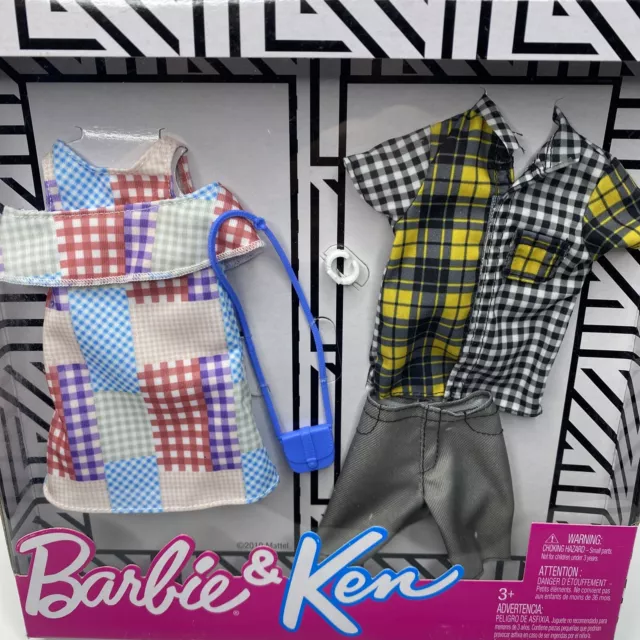 Barbie and Ken Fashion Outfits With Accessories, Plaid shirt, Shorts, Dress New