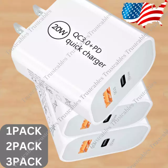 Adaptador de alimentación de pared USB tipo C doble bloque cargador rápido de 20 W para iPhone 14/Samsung