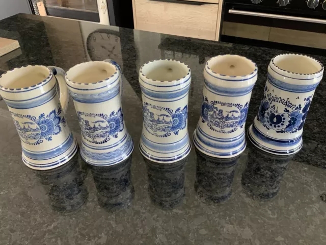 Lot de 5 chopes à bière Stella Artois et Heineken DELFT peintes à la main