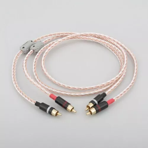 Pair 6N OCC Pure Copper 8 Braided Audiophile Audio Cable RCA Connection Rope