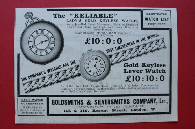 WL12e) Werbung Goldsmiths & Silversmiths Co 1905 Watch Armbanduhr London England