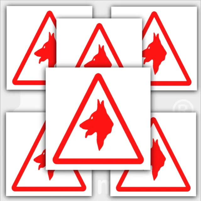 6 x Guard Dog Warning Stickers-Triangle Caution Signs-External Danger Notice
