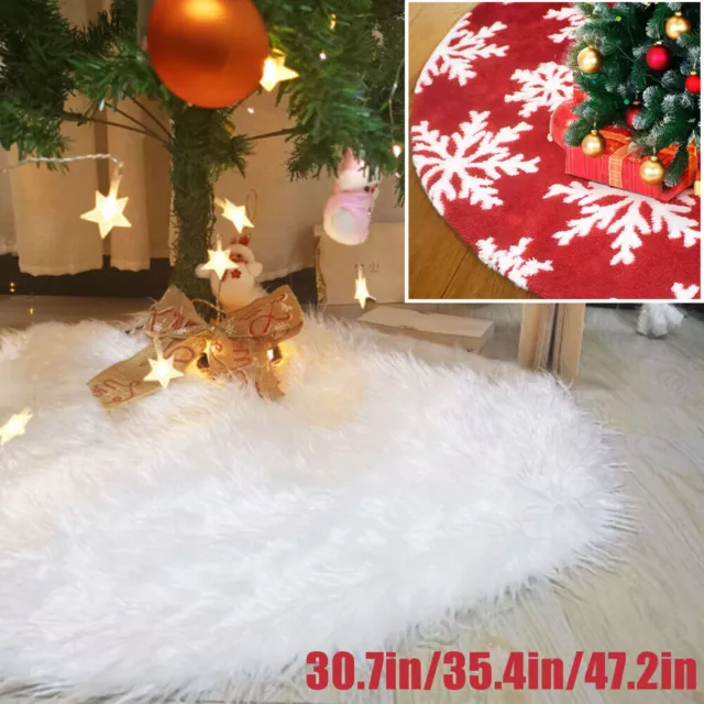 Christmas Tree Skirt Plush Floor Faux Fur Mat Home Xmas Snowflake Cover Ornament