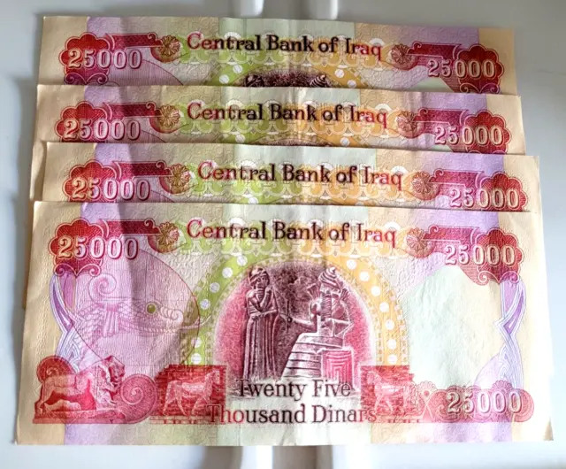 IRAQ DINAR 4 x 25,000 = 100,000 BANKNOTE CURRENCY MONEY 25K BILL IQD IRAQI