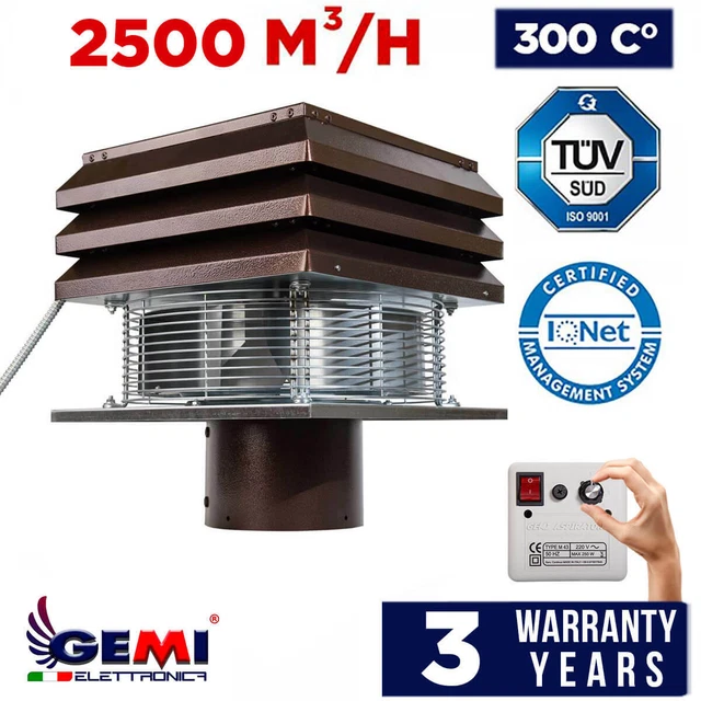 Ventilateur De Conduit De Cheminée Gemi - Diamètre 20 Cm (8") - 110 Volts - Acier Galvanisé Marron - Neuf