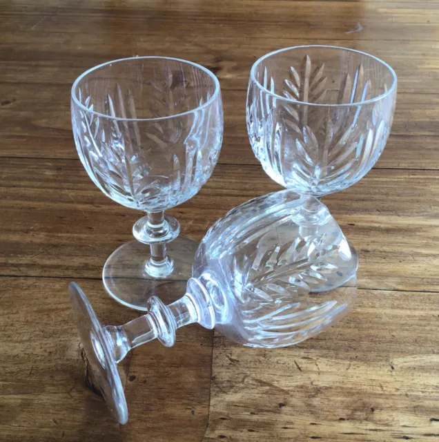 3 Vintage Cut Glass Crystal Small Wine / Port / Sherry Glasses Good Quality