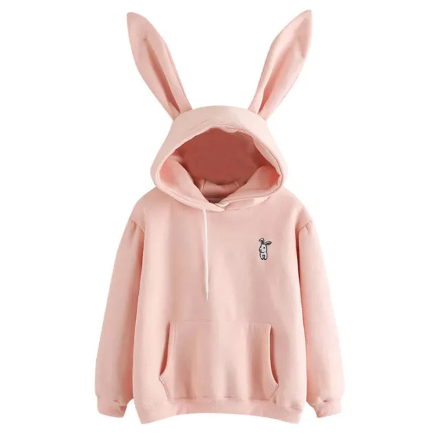 Women Girl Loose Cute Hoodies Pullover Sweatshirt Jumper Rabbit Bunny Ear  Kawaii