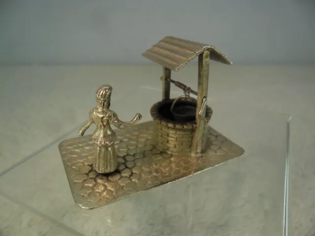 Dutch Novelty Solid Silver Miniature Lady Fetching Water from a Well