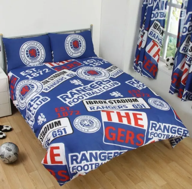 Official Glasgow Rangers FC Badges Double Duvet Bedding Set Brand New