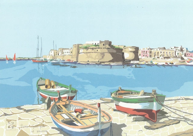 PRESSO GALLIPOLI, SERIGRAFIA di Aldo Riso, cm.30x21 firmata dall ...