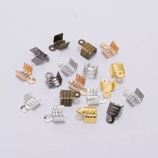 200Pcs Clasps Cord End Caps Leather Clip Tip Fold Crimp Jewelry Making 3-8mm