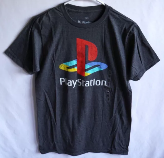 Original PlayStation PS1 Distressed Logo Men's Sizes Grey PS1 Authentic T Shirt