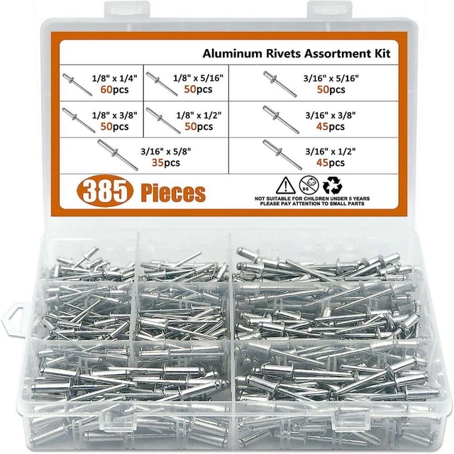 385pcs M3.2 M4 Pop Rivets Aluminum Blind Pop Rivets for Furniture Car Aircraft